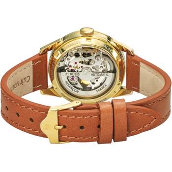 Montre Lip femme automatique acier bracelet cuir marron
