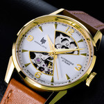Montre Lip femme automatique acier bracelet cuir marron - vue D1