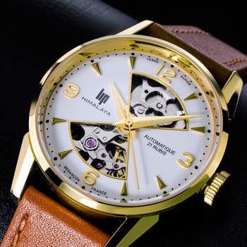 Montre Lip femme automatique acier bracelet cuir marron