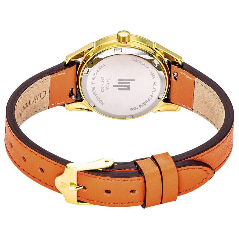 Montre Lip femme acier doré bracelet cuir orange - vue 3