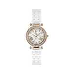 Montre Guess Co femme acier doré rose bracelet céramique blanc - vue 1