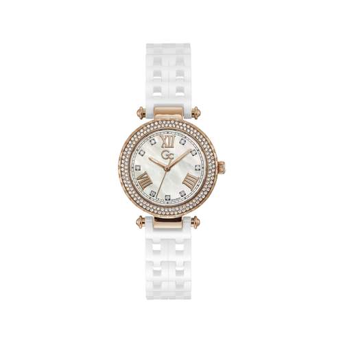 Montre Guess Co femme acier doré rose bracelet céramique blanc