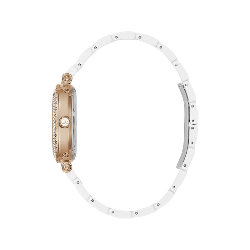Montre Guess Co femme acier doré rose bracelet céramique blanc - vue 4