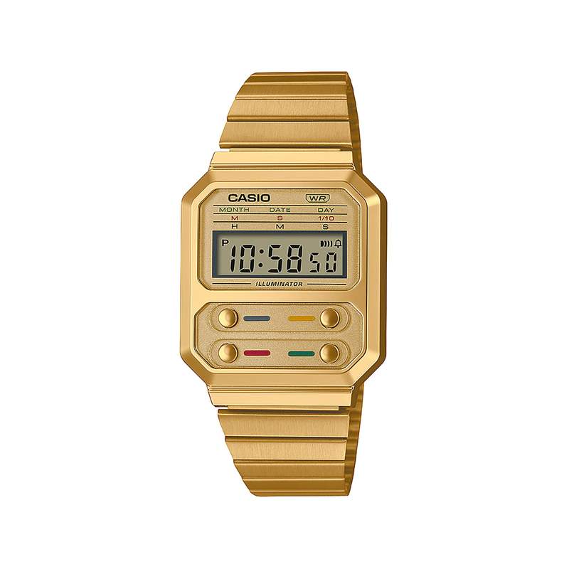Montre Casio mixte résine doré bracelet acier doré jaune - vue 1