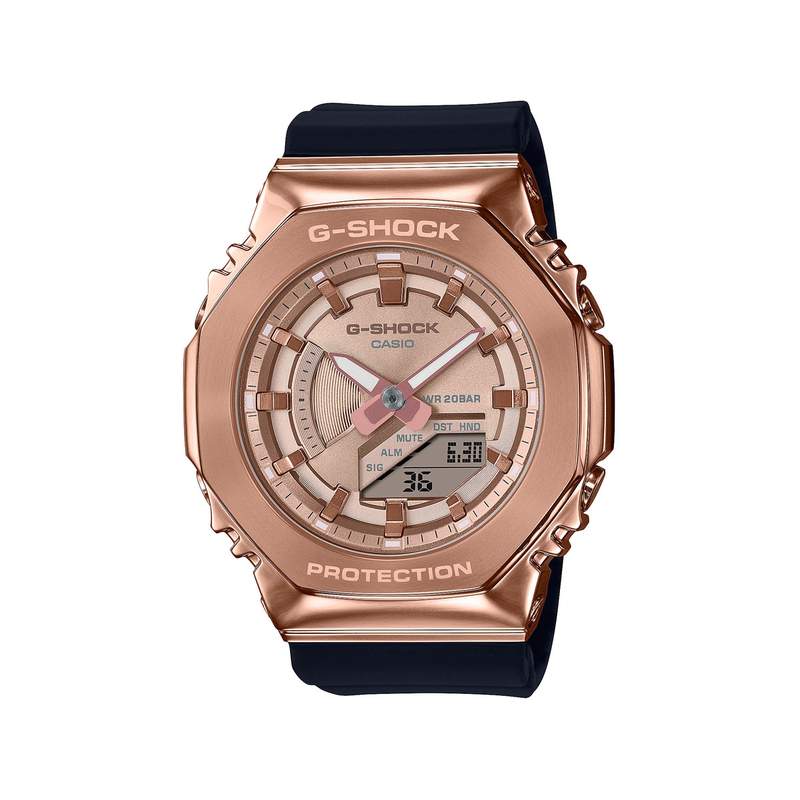 Montre G-SHOCK femme acier doré rose bracelet résine noire - vue 1