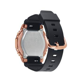 G-SHOCK ladies' watch in pink gold-plated steel with black resin bracelet