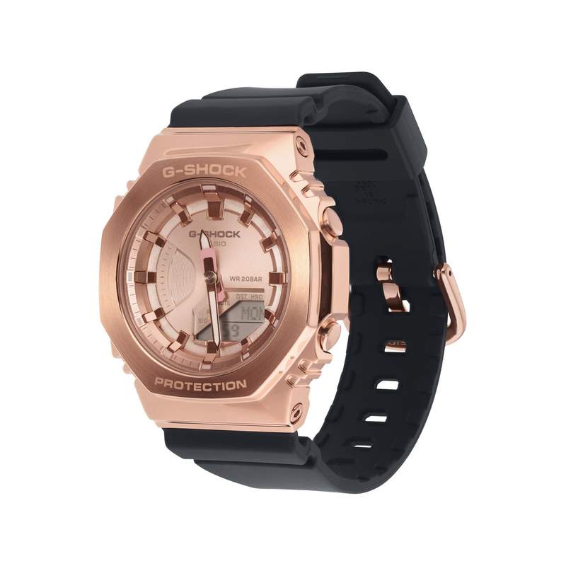 Montre G-SHOCK femme acier doré rose bracelet résine noire - vue 4