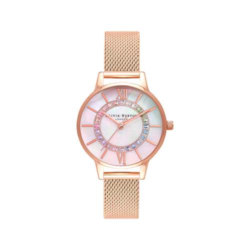 Olivia Burton ladies' watch in pink gold stainless steel with Milanese link bracelet
