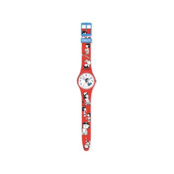 Swatch horloge voor dames en heren, rode biobased materialen, Peanuts-motief