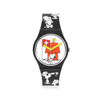 Montre Swatch mixte matériaux biosourcés noirs motifs Peanuts - vue 1