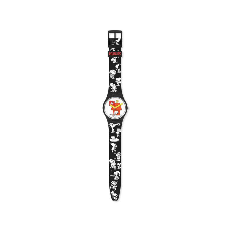 Montre Swatch mixte matériaux biosourcés noirs motifs Peanuts - vue 3