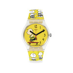 Montre Swatch mixte matériaux biosourcés jaunes motif Peanuts - vue 1