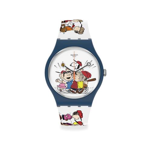 Swatch horloge, gemengde materialen van biologische oorsprong, wit, Peanuts-karaktermotief