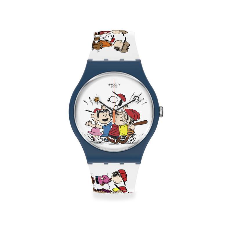 Montre Swatch mixte matériaux biosourcés blanc motif personnage Peanuts - vue 1