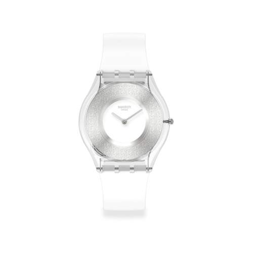 Montre Swatch mixte matériaux biosourcés bracelet silicone blanc