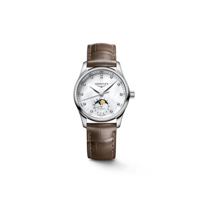 Montre Longines femme automatique acier bracelet cuir taupe
