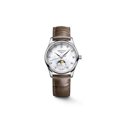 Montre Longines femme automatique acier bracelet cuir taupe