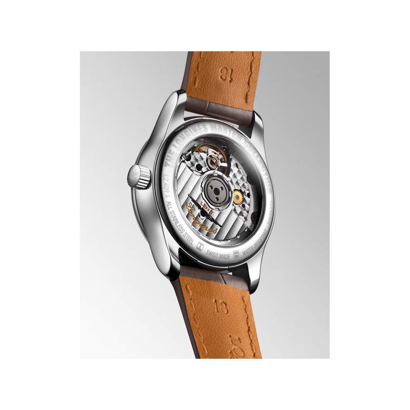 Montre Longines femme automatique acier bracelet cuir taupe - vue 3