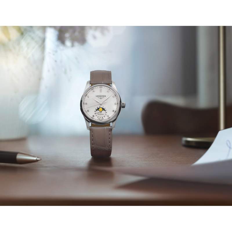 Montre Longines femme automatique acier bracelet cuir taupe - vue D2