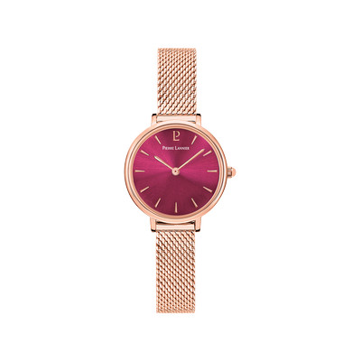 Montre Pierre Lannier femme acier doré rose maille milanaise
