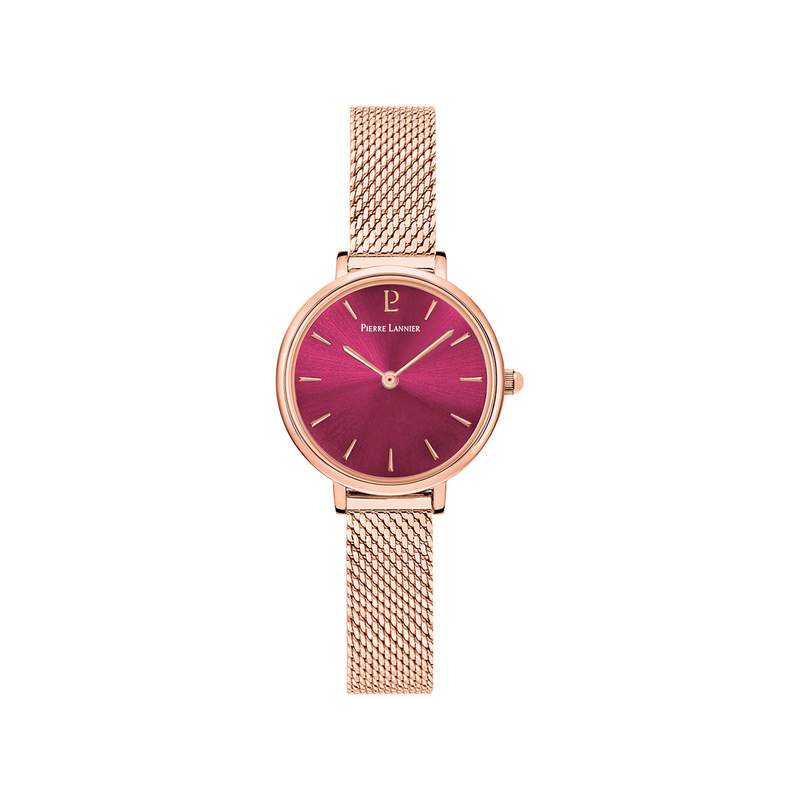 Montre Pierre Lannier femme acier doré rose maille milanaise - vue 1