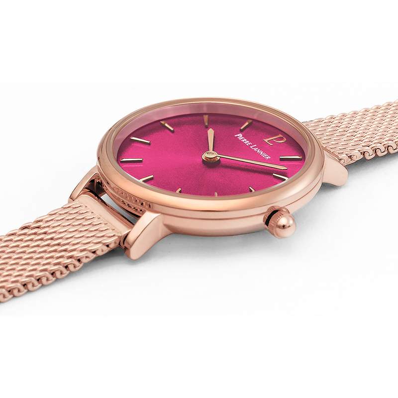 Montre Pierre Lannier femme acier doré rose maille milanaise - vue 2