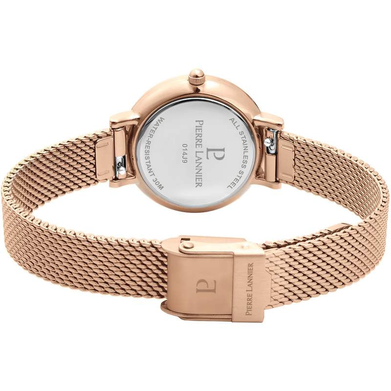 Montre Pierre Lannier femme acier doré rose maille milanaise - vue 3