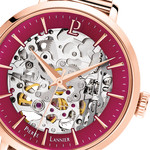 Montre Pierre Lannier femme automatique acier doré rose maille milanaise - vue D1