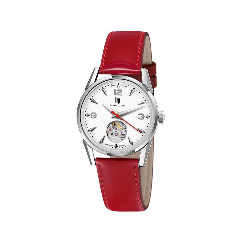 Montre Lip femme automatique acier bracelet cuir rouge - vue 1