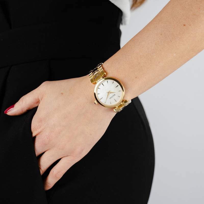 Balmain women's watch with yellow gold bracelet - view worn 2