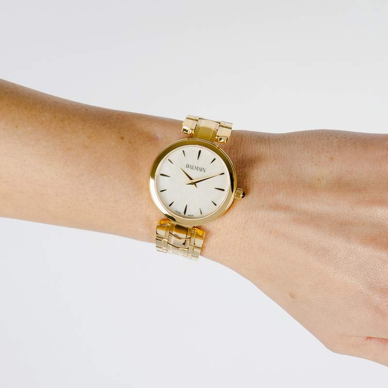 Balmain women's watch with yellow gold bracelet - view worn 3