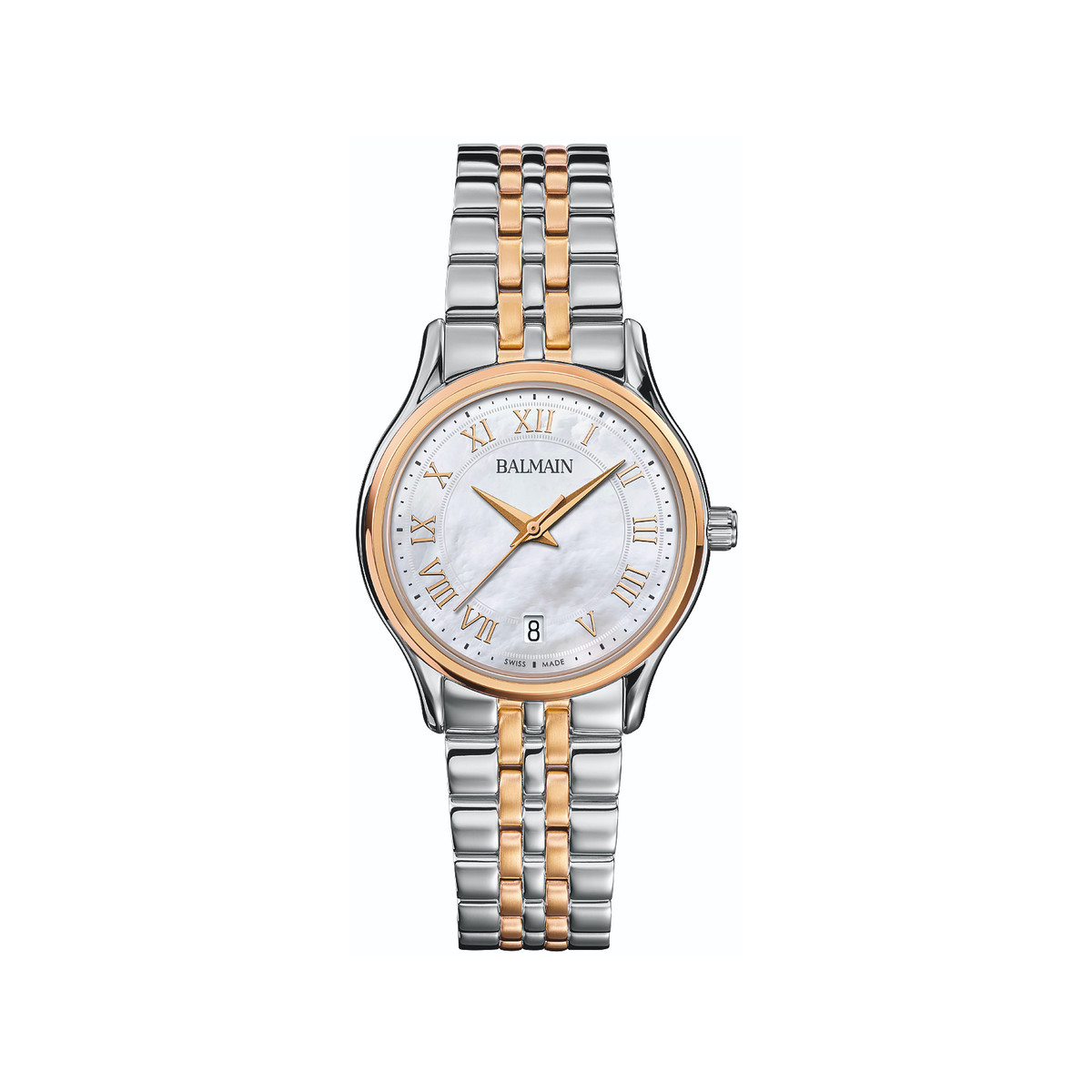 Balmain femme cadran nacre bracelet acier bicolore rose