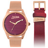 Montre JEAN PAUL GAULTIER femme acier doré rose bracelet tissu couleur bordeaux - vue VD1