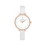 Montre PIERRE LANNIER femme acier doré rose bracelet cuir blanc - vue 1