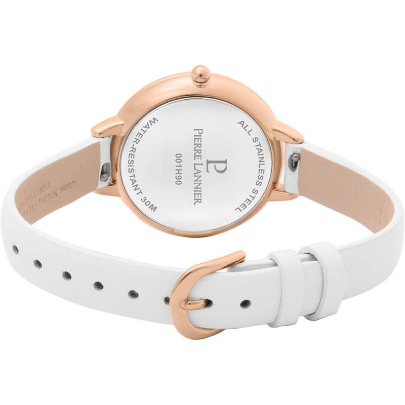 Montre PIERRE LANNIER femme acier doré rose bracelet cuir blanc - vue 3
