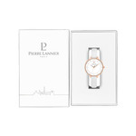 Montre PIERRE LANNIER femme acier doré rose bracelet cuir blanc - vue D2