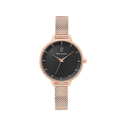 Montre PIERRE LANNIER femme bracelet acier doré rose maille milanaise