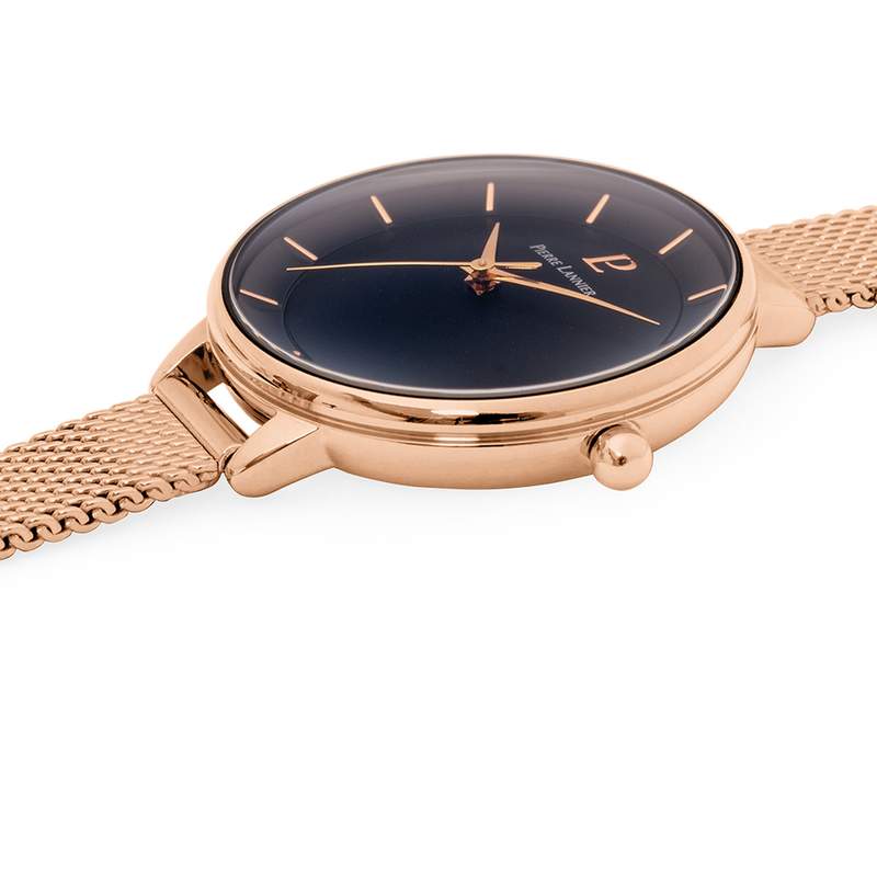 Montre PIERRE LANNIER femme bracelet acier doré rose maille milanaise - vue 2