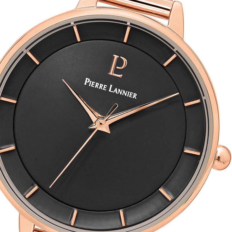 Montre PIERRE LANNIER femme bracelet acier doré rose maille milanaise - vue D1