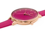 Montre PIERRE LANNIER femme acier doré rose bracelet cuir framboise - vue 2