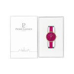 Montre PIERRE LANNIER femme acier doré rose bracelet cuir framboise - vue D2