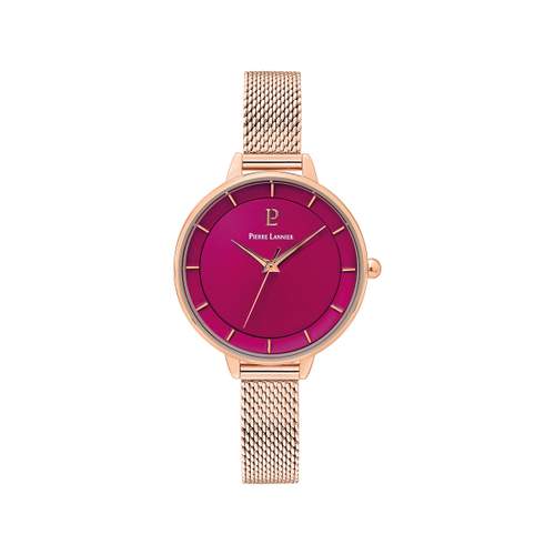 Montre PIERRE LANNIER femme bracelet acier doré rose maille milanaise