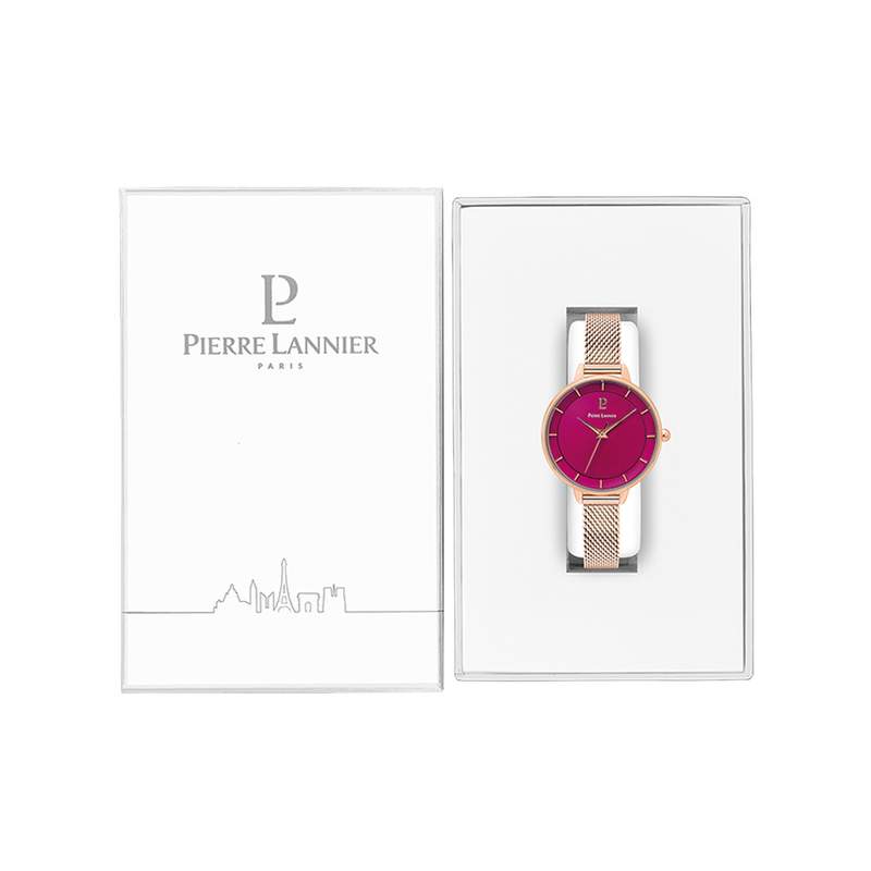 Montre PIERRE LANNIER femme bracelet acier doré rose maille milanaise - vue D2