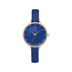 Montre PIERRE LANNIER femme acier doré rose bracelet cuir bleu - vue 1