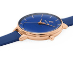 Montre PIERRE LANNIER femme acier doré rose bracelet cuir bleu - vue 2