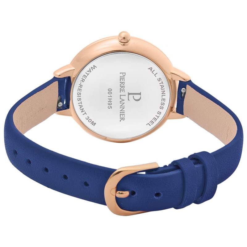 Montre PIERRE LANNIER femme acier doré rose bracelet cuir bleu - vue 3