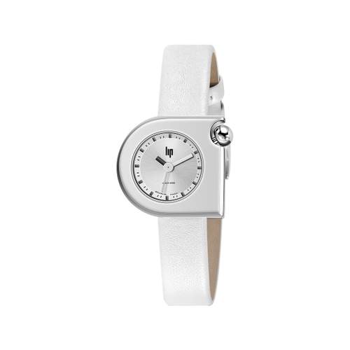 LIP women's stainless steel watch with white leather strap