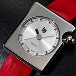 Montre LIP femme acier bracelet cuir rouge - vue D1