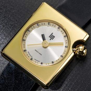 LIP ladies' watch in yellow-gold-plated steel with black leather strap