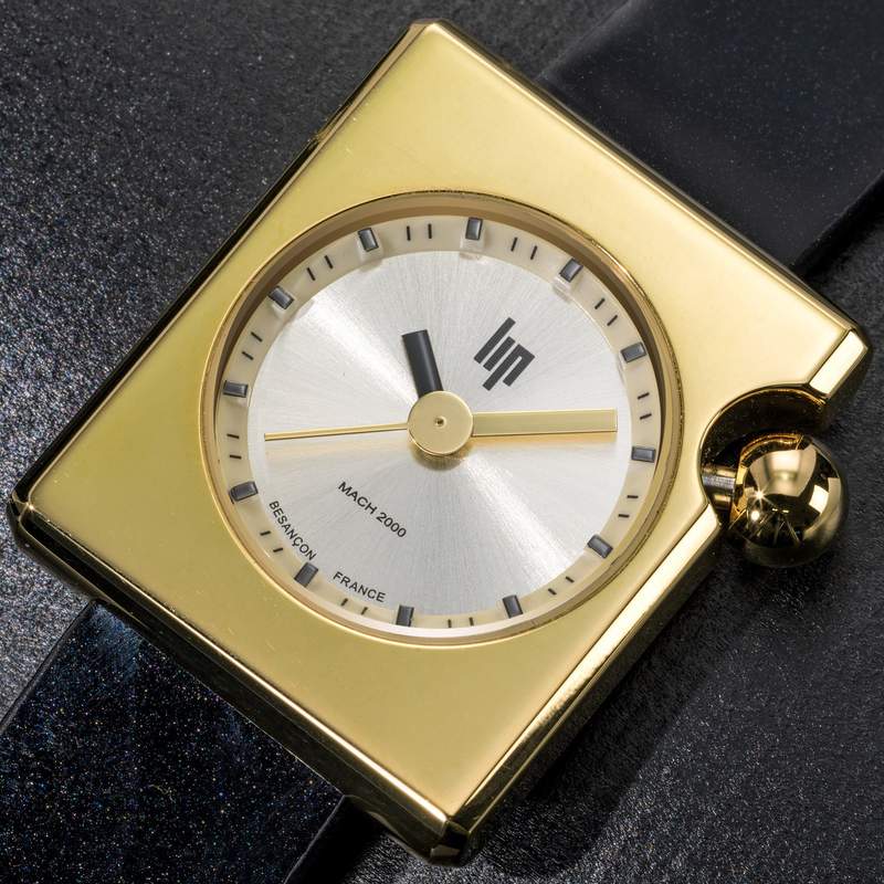 Montre LIP femme acier doré jaune bracelet cuir noir - vue D1
